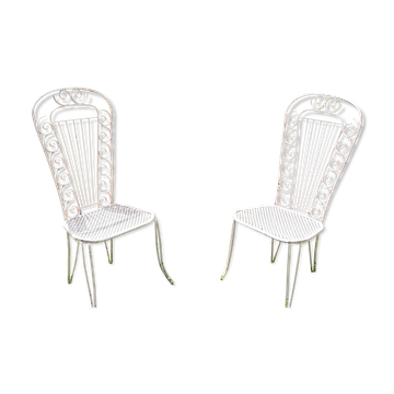 Chaises métal perforé trèfle dossier haut années 50 Set de 2