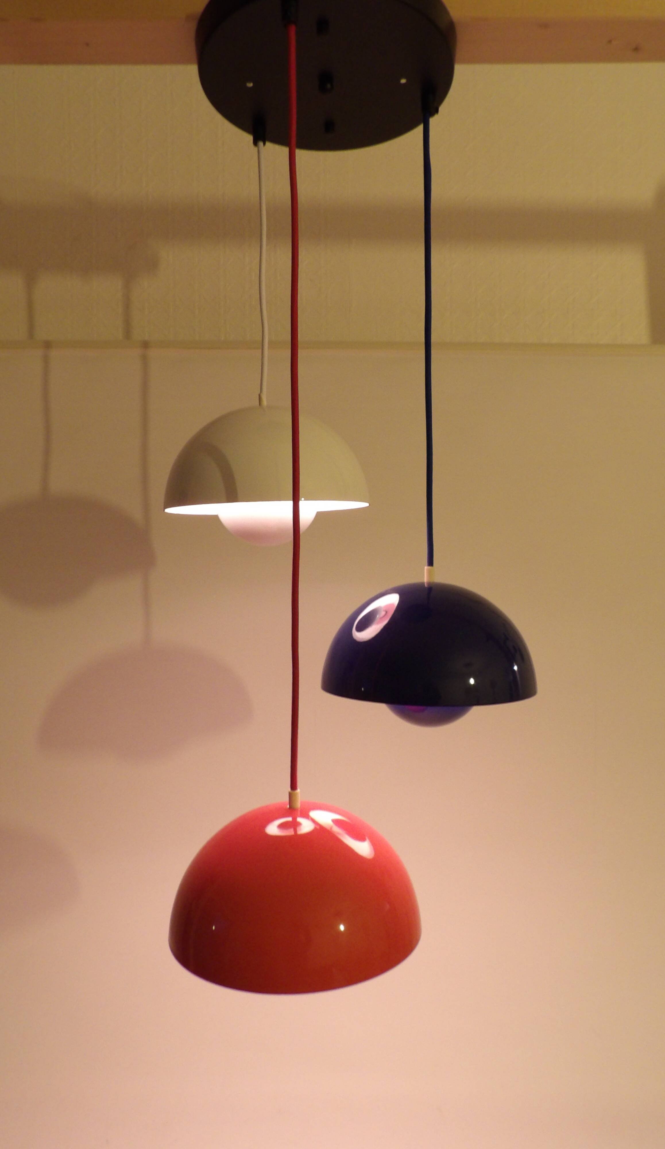 3 x Early Louis Poulsen Verner Panton VP1 flowerpot lamps Cluster of three