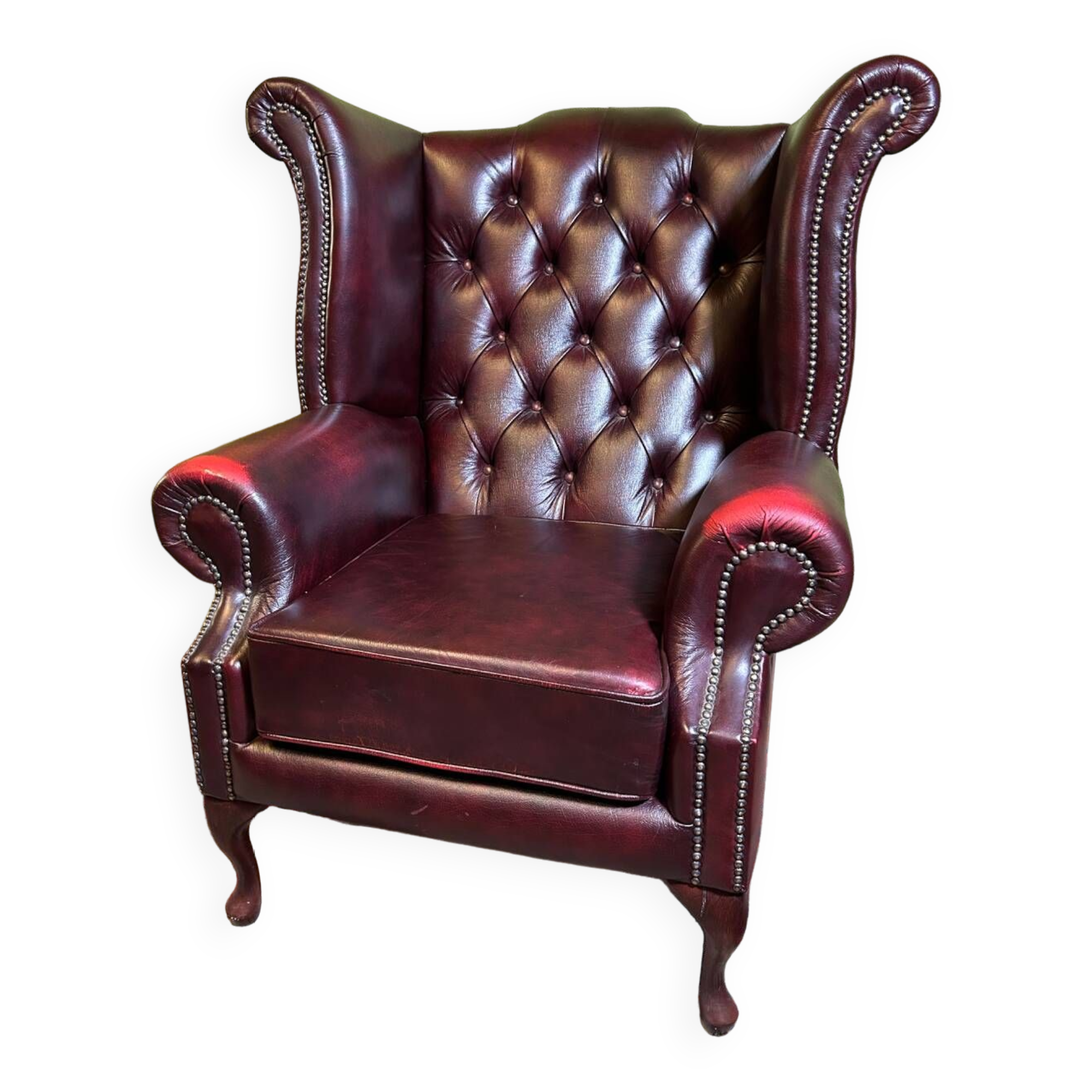 Vintage Brocante Leather Chesterfield Armchair