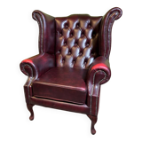 Vintage Brocante Leather Chesterfield Armchair