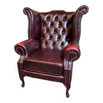Vintage Brocante Leather Chesterfield Armchair