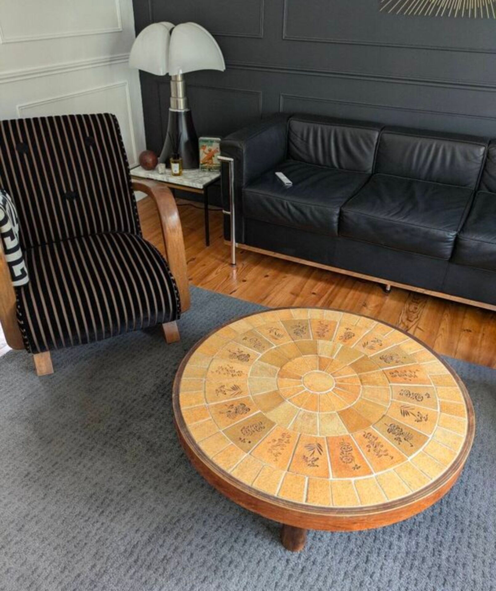 rare table basse ''ronde'' Vallauris par Raymonde Leduc.