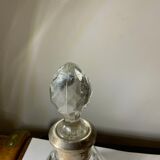 Flacon ancien en cristal col en argent poinçonné art déco à facettes