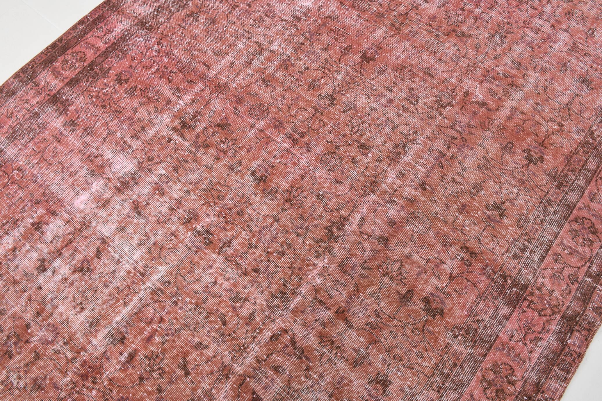Dusty Rose Turkish Vintage Oversize Handmade Wool Carpet Rug, 198x297 Cm