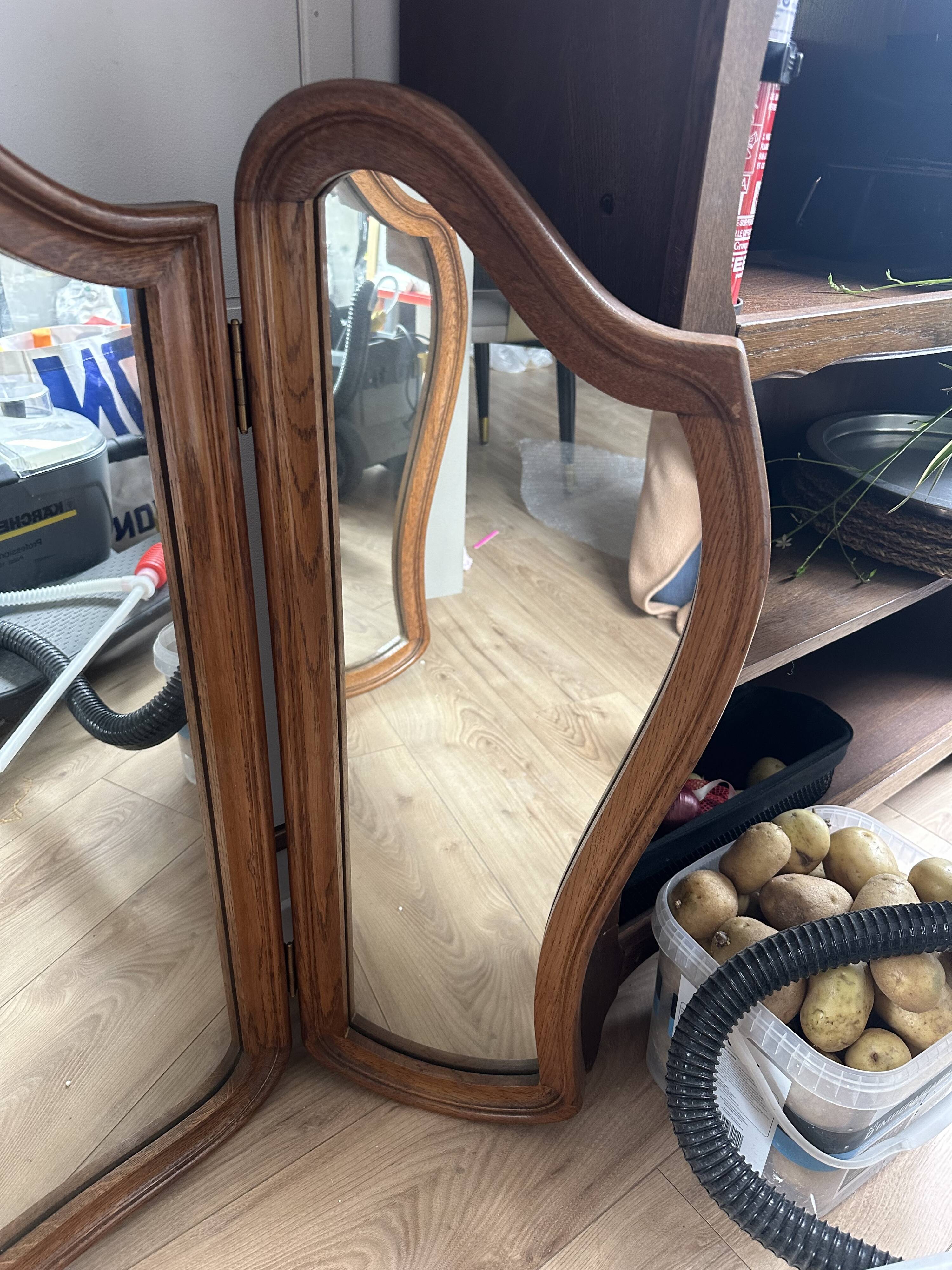 Art Deco style solid wood triptych mirror