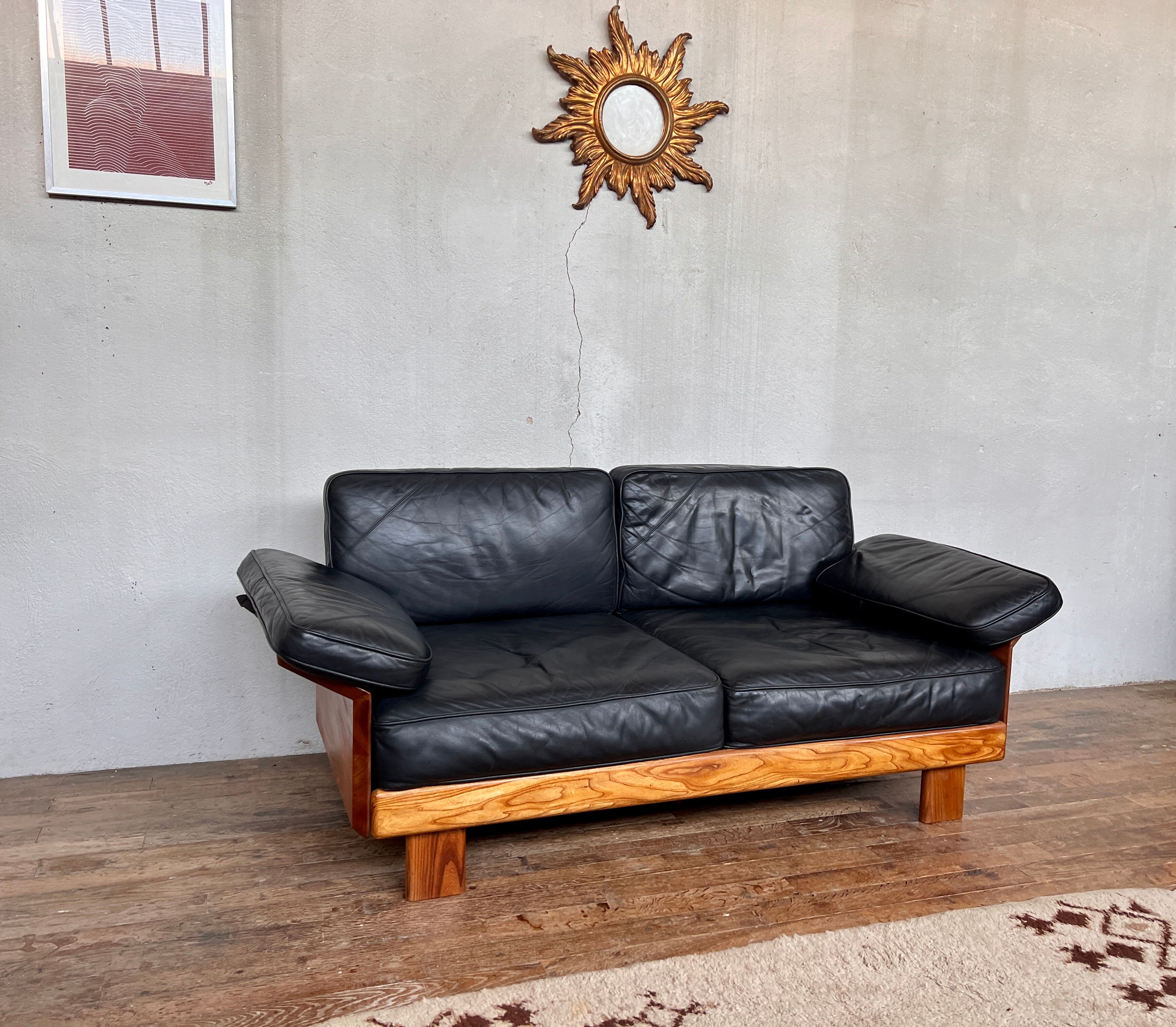 Canape seltz elm and leather design 1960