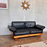 Canape seltz elm and leather design 1960