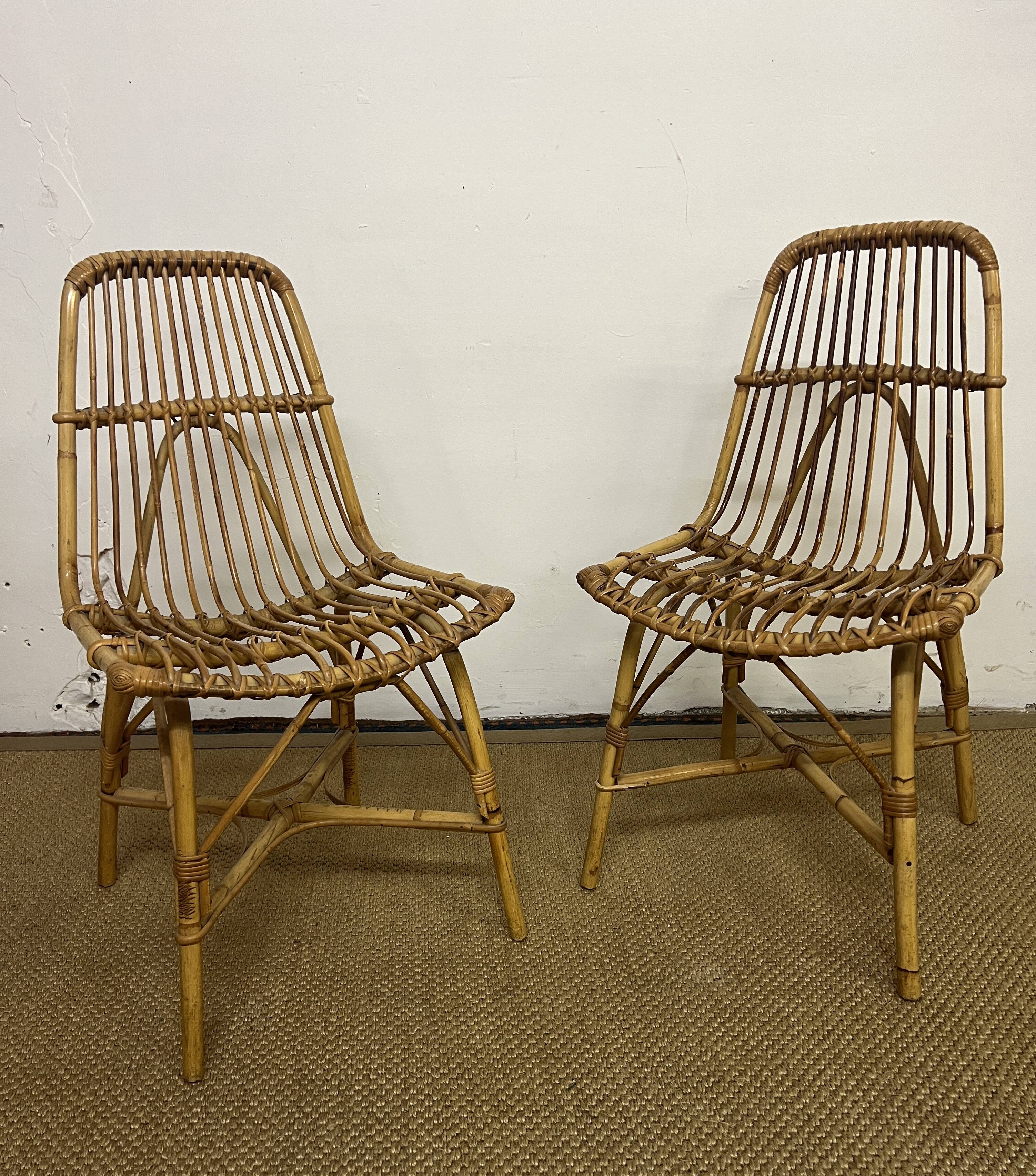 Paire de chaises en rotin & bambou