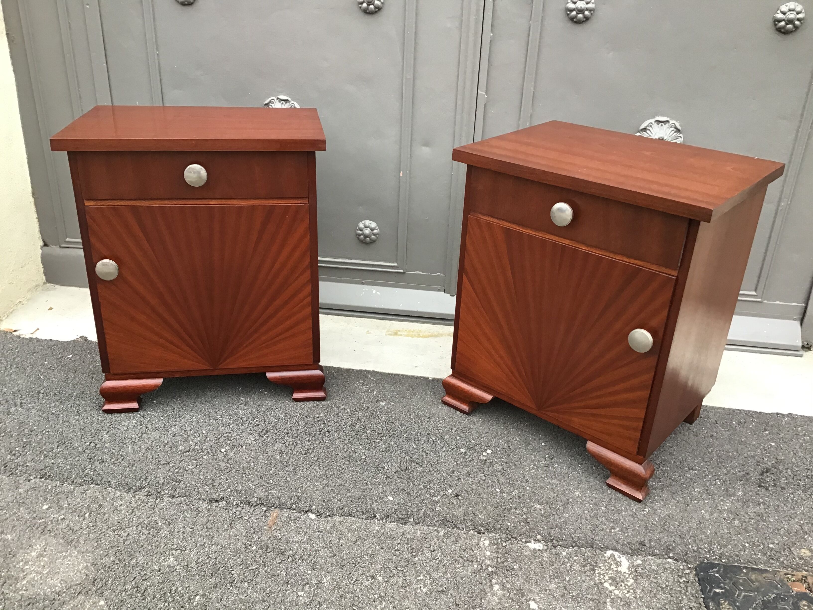 Paire de chevets art deco vintage 1940 acajou