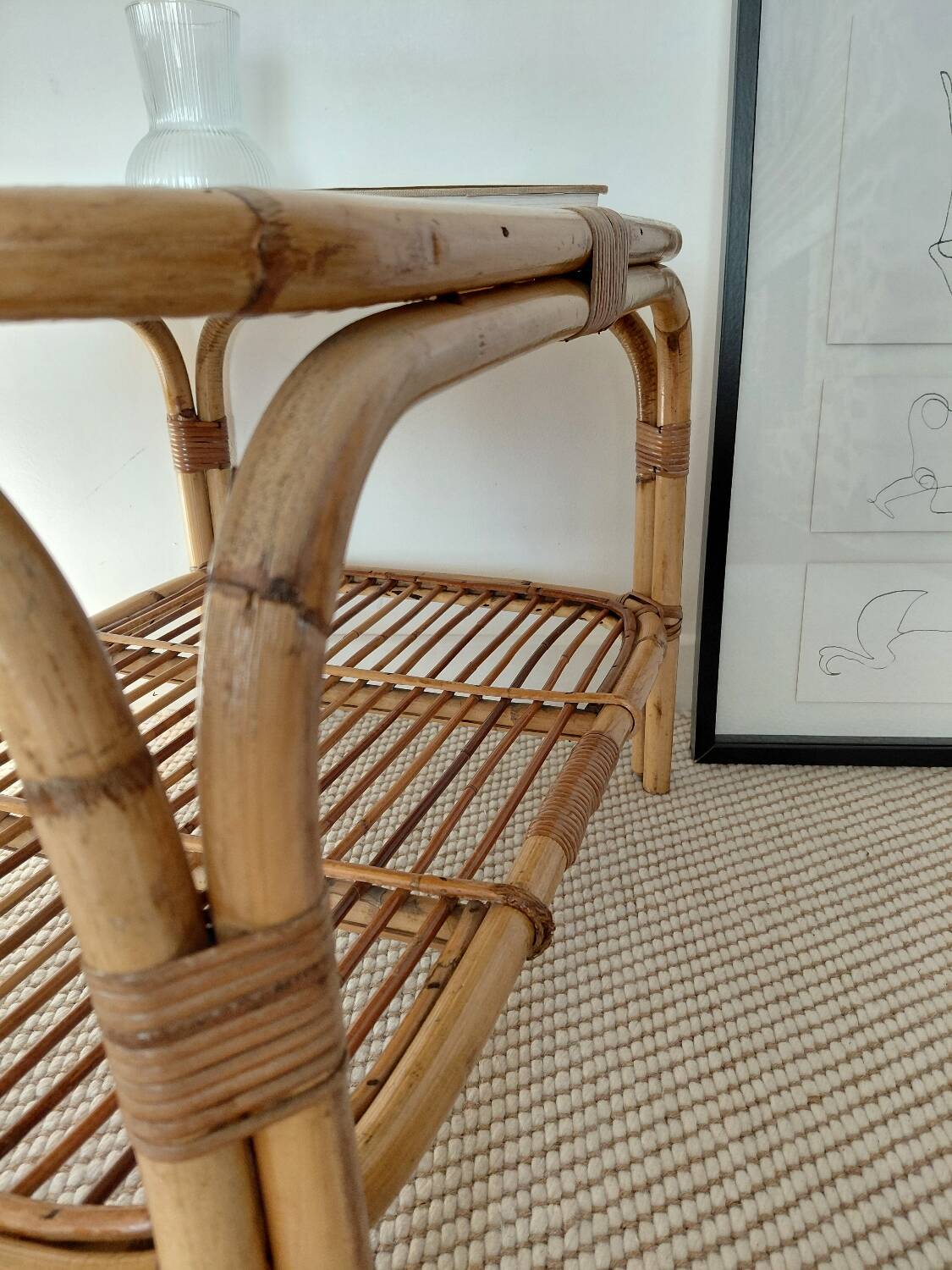 Vintage rattan coffee table from the 70s - organic lines, Riviera spirit.