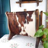 Vintage magazine rack wood and natural leather 37x39.5x26 cm 1.76 kg