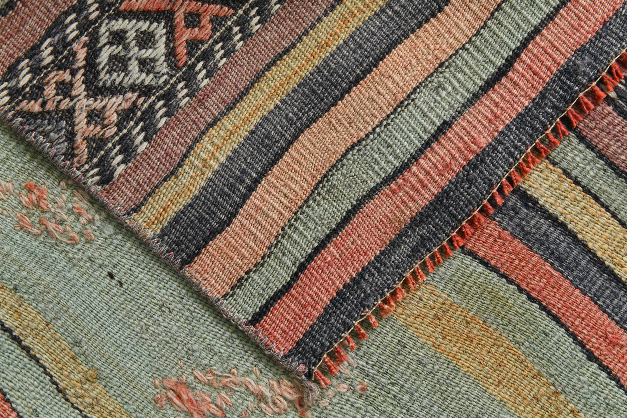 Red & Green Striped Kilim Rug, 130x205Cm