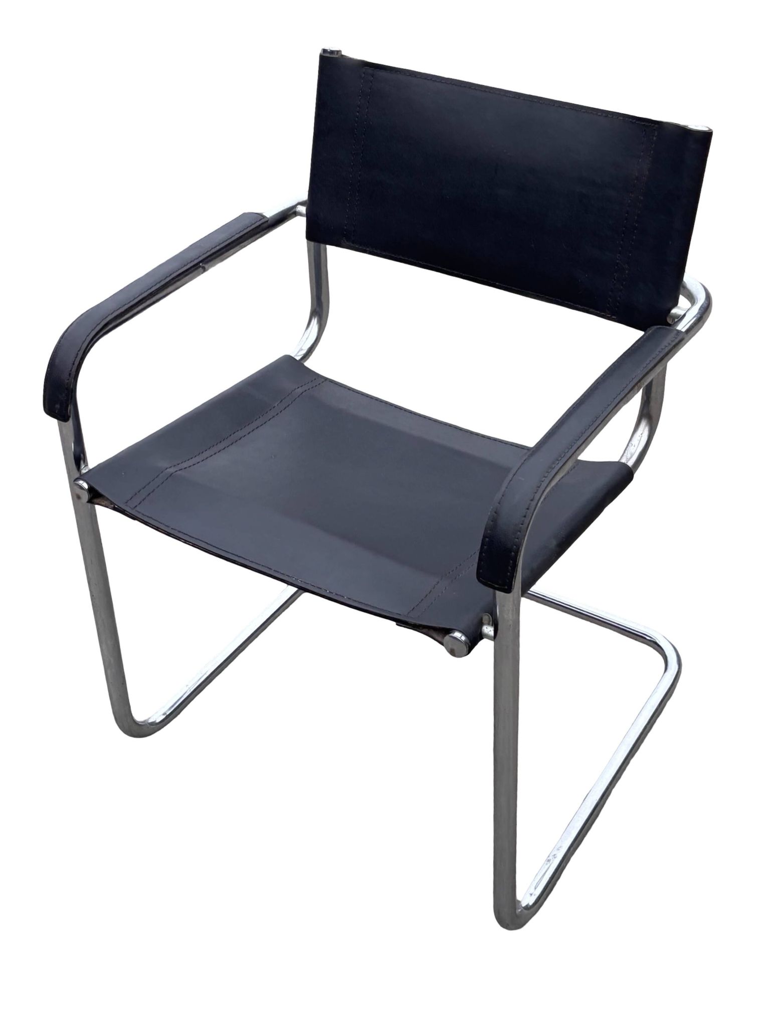 Set of 4 bauhaus cantilever chairs black leather and chrome design 80's