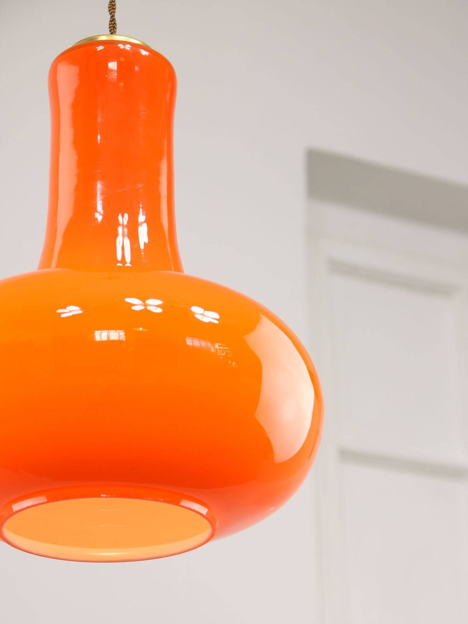 Mid-Century Italian Orange Glass and Brass Pendant Lamp