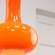 Mid-Century Italian Orange Glass and Brass Pendant Lamp