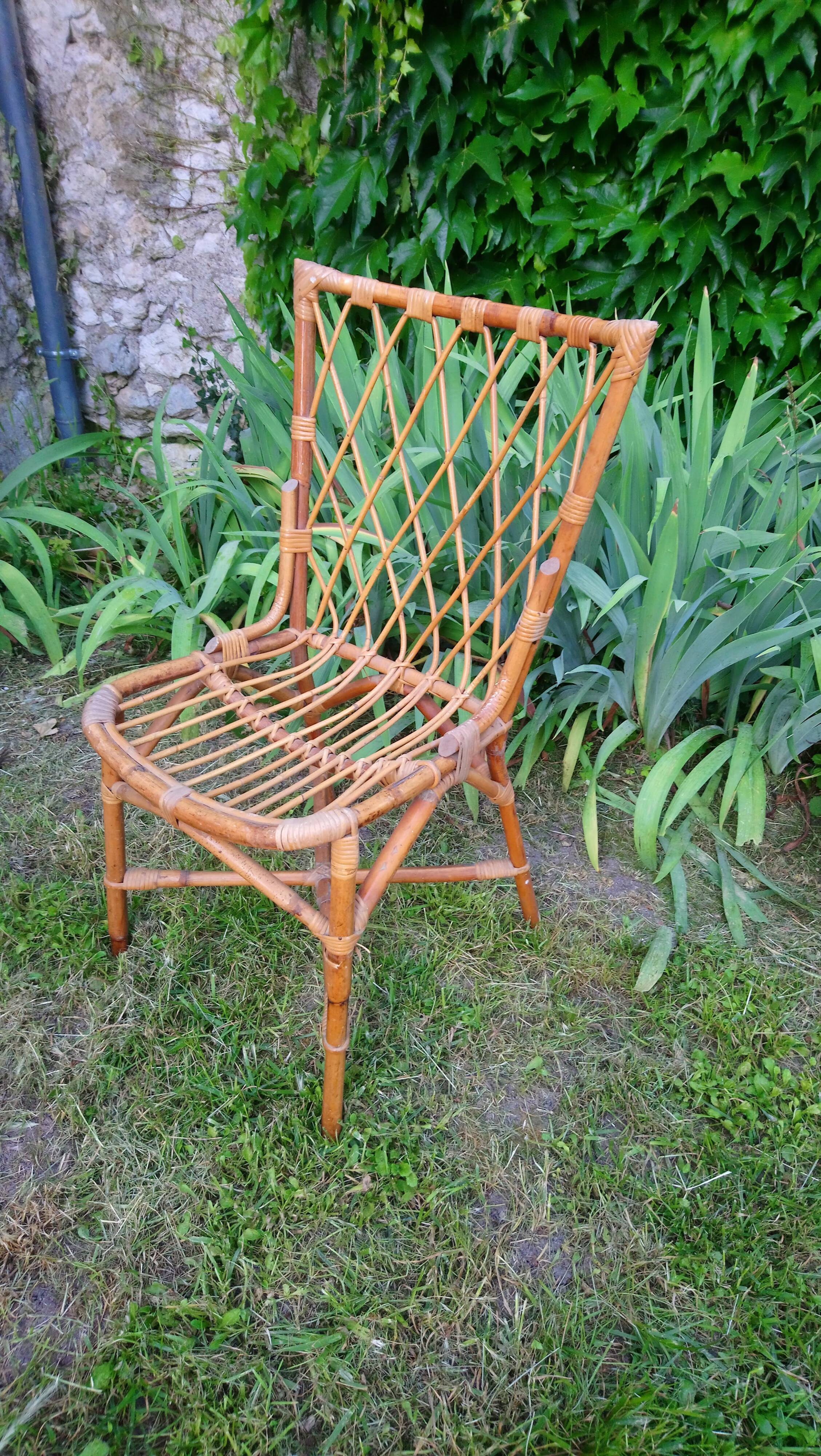 Chaise en rotin vintage des années 60