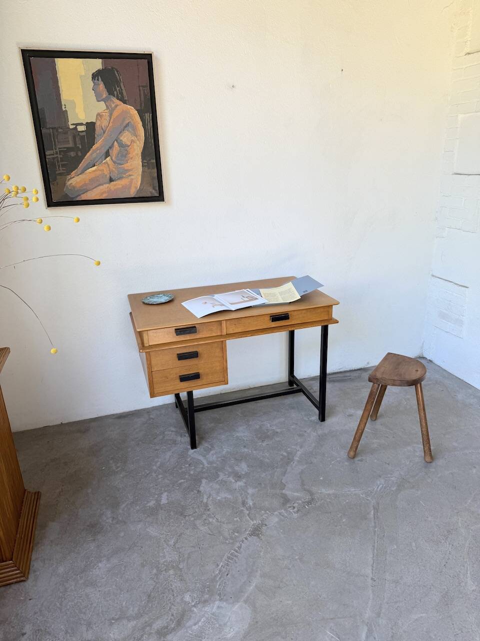 Modernist 50s oak metal desk