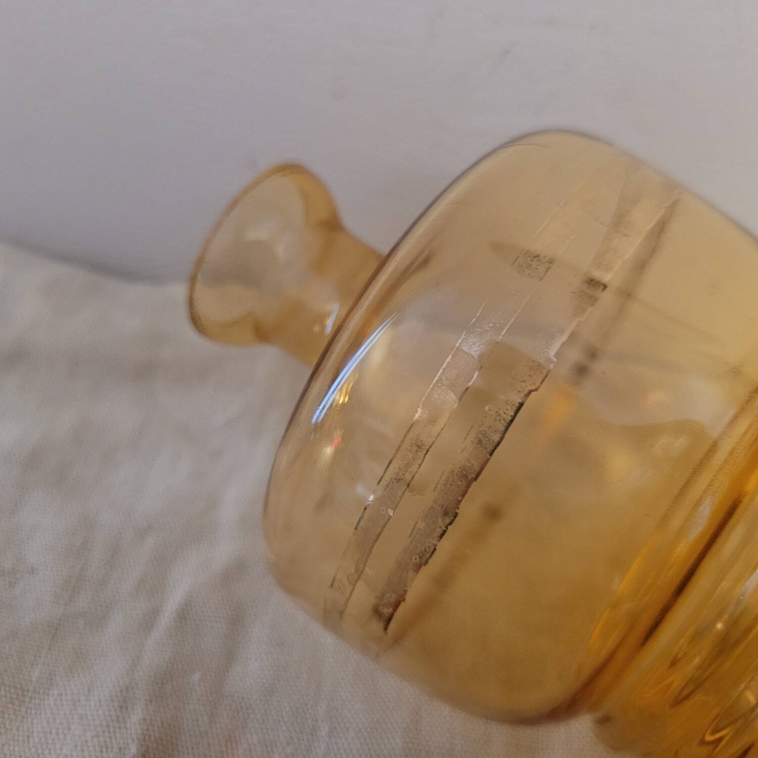 Vintage amber glass carafe with gold trim – 1950s