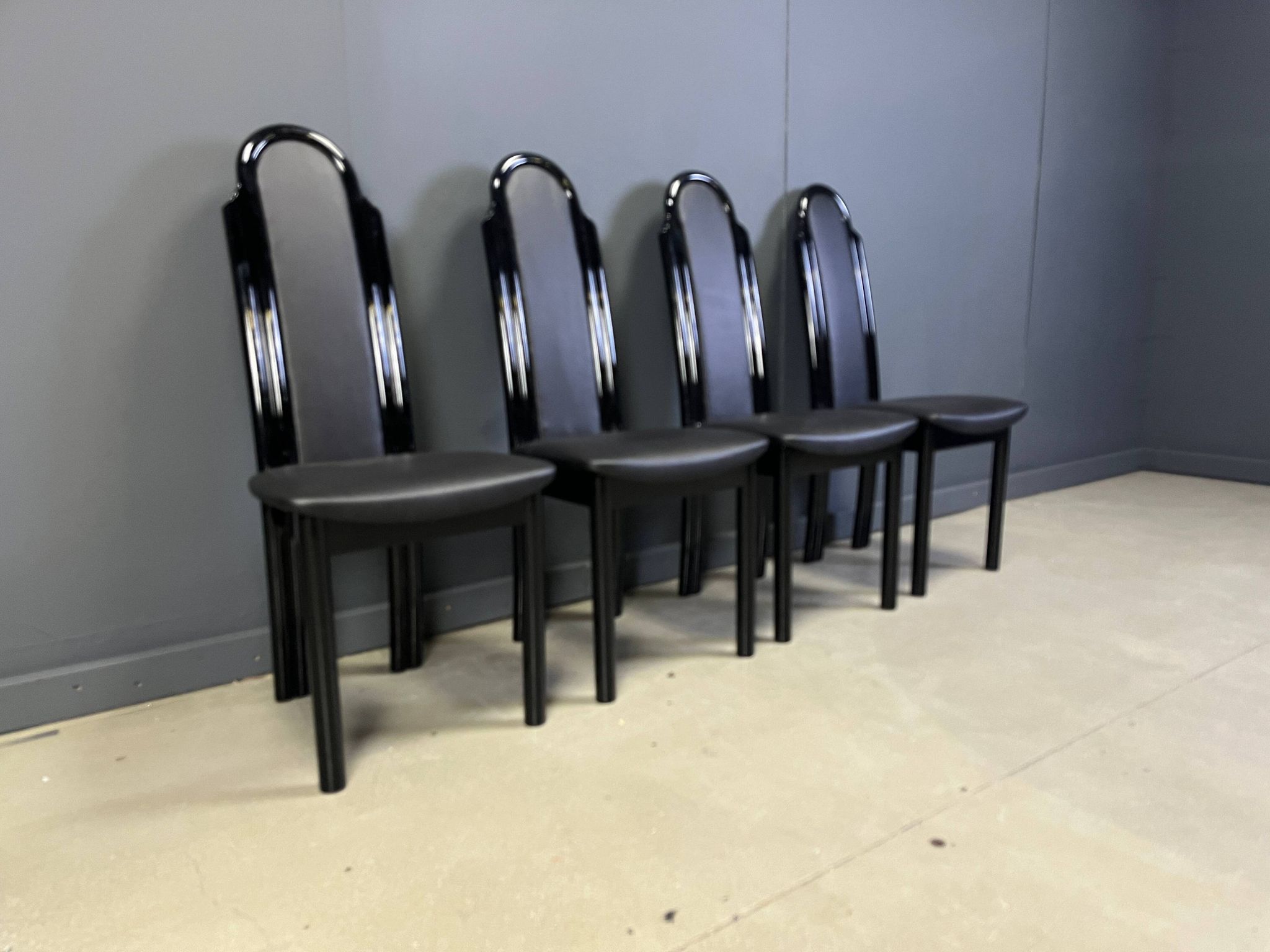 Postmodern lacquered wood Italian dining chairs, 1980s