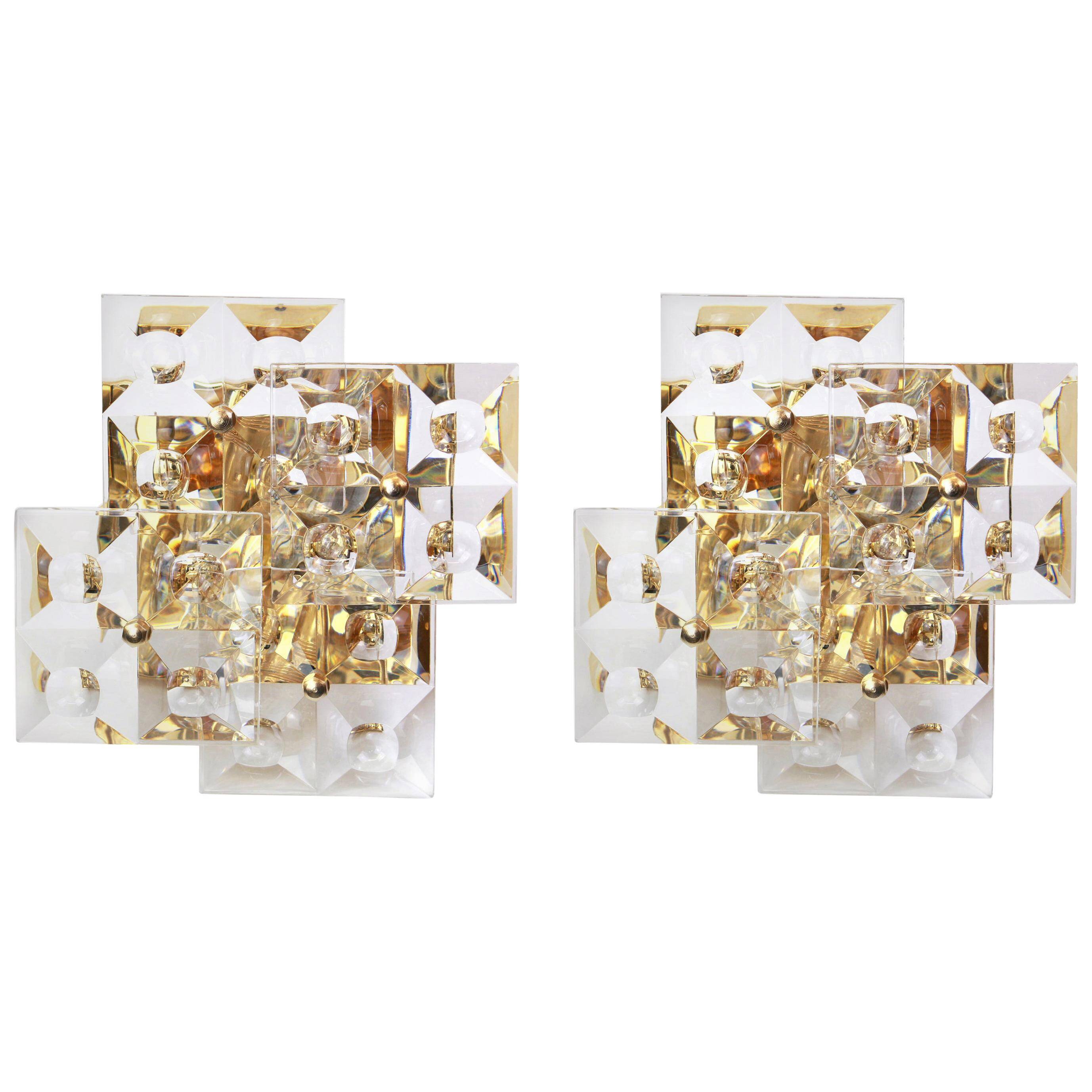 Magnificent pair of crystal wall lights by Kinkeldey, Germany, 1970s.