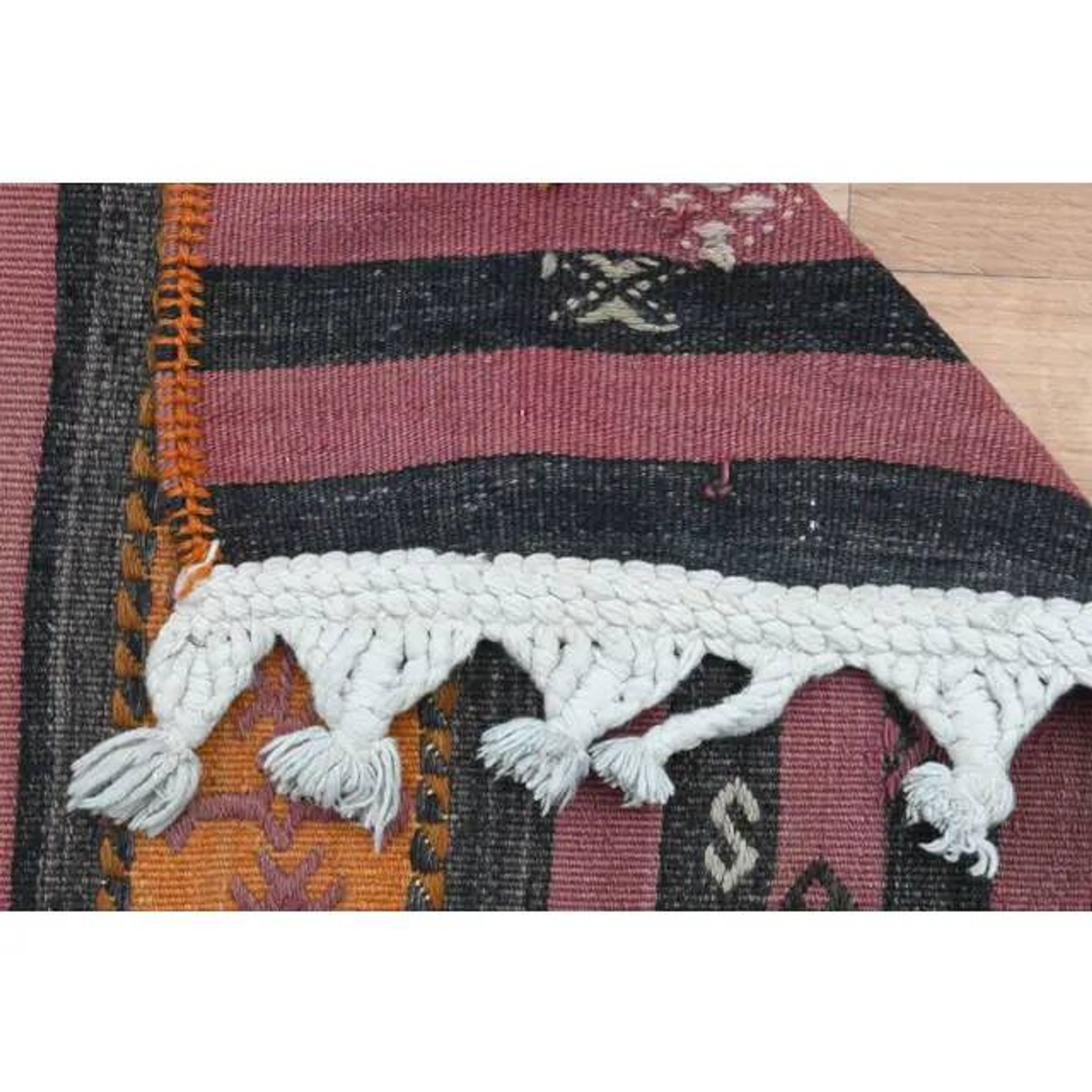 Purple Vintage Turkish Handmade Wool Kilim Runner Rug 109x398