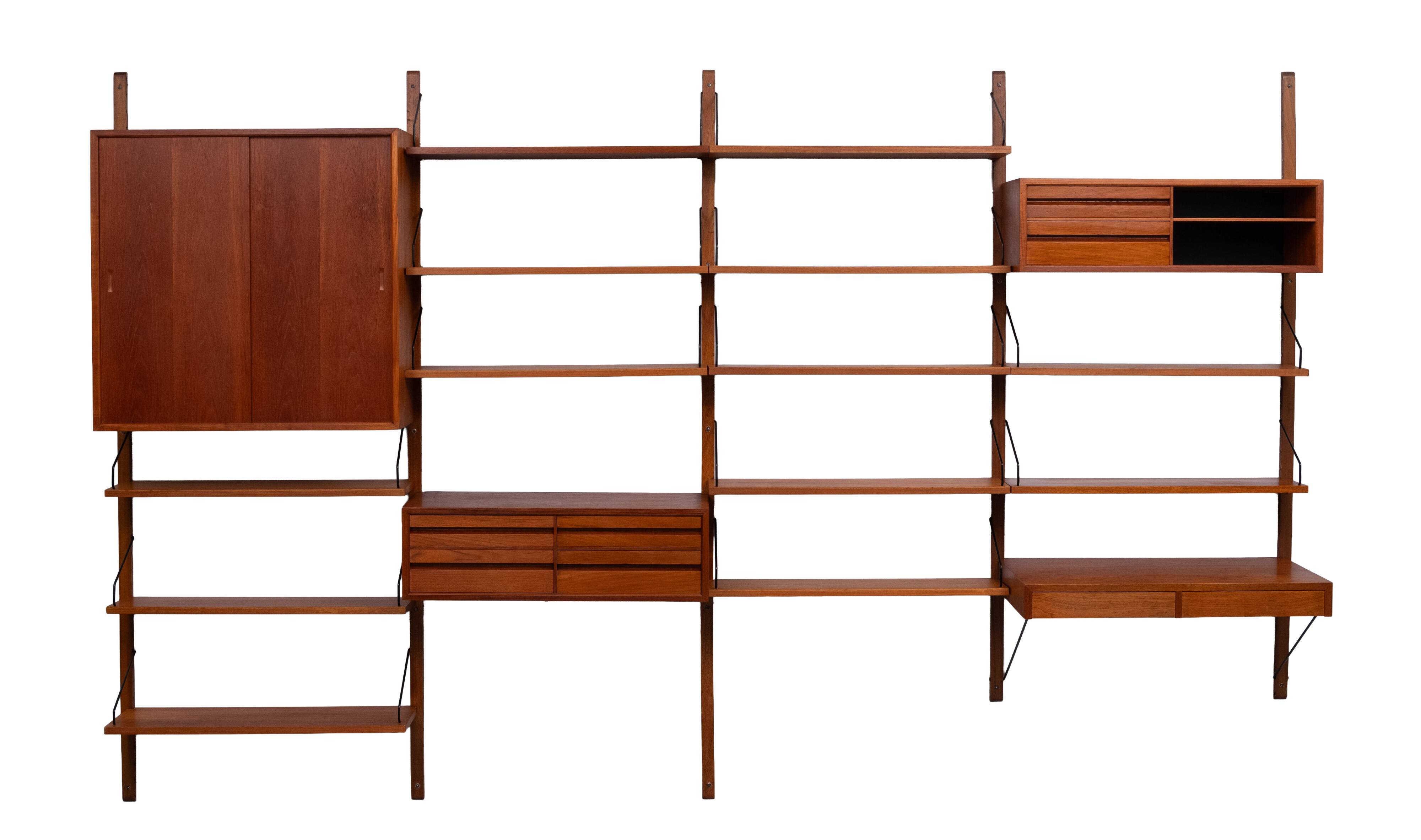 Système mural Royal Teak Poul Cadovius vintage des années 1960 avec 4 armoires