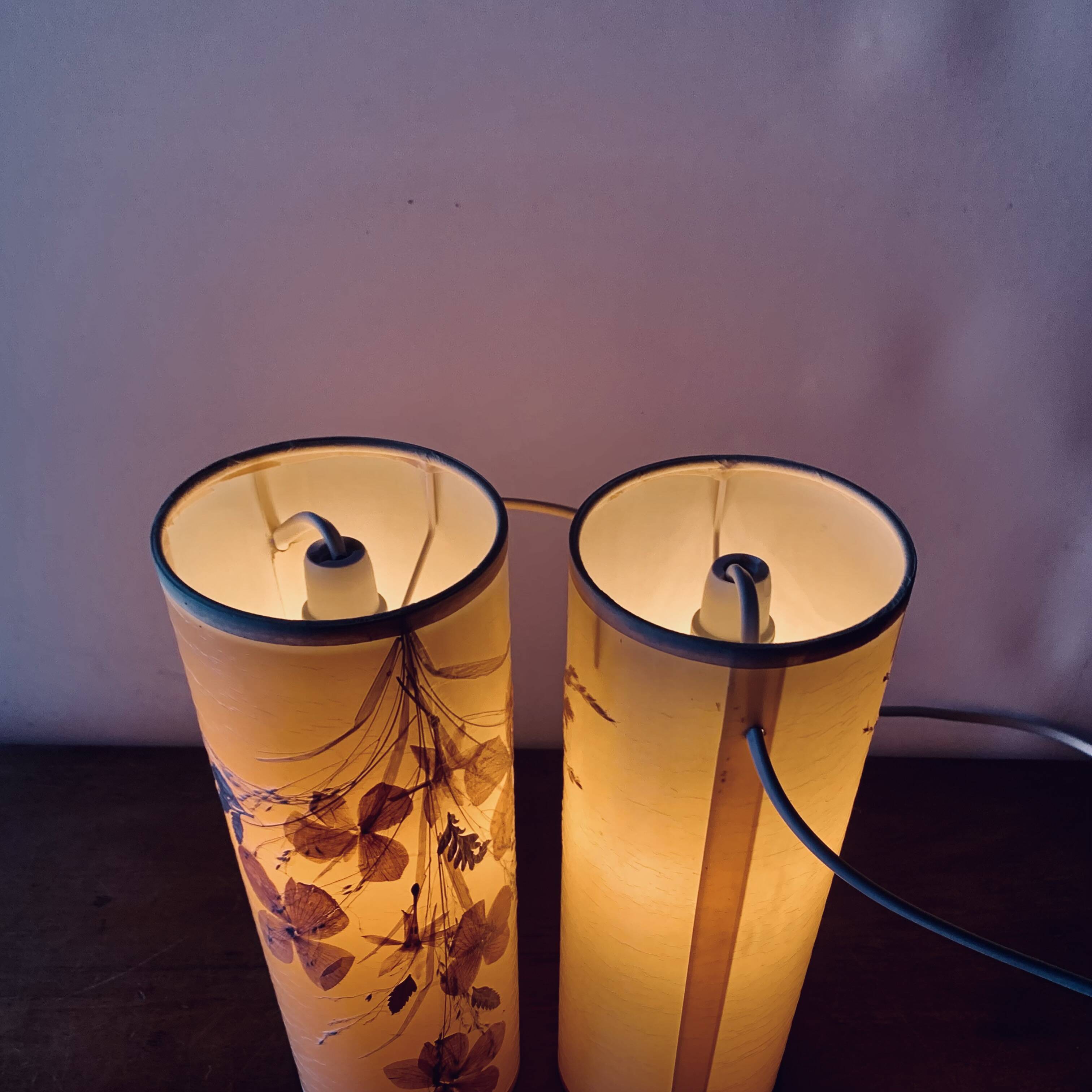 Pair of vintage dried flower lamps