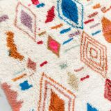 Moroccan berber carpet azilal ecru diamonds and colorful patterns 250x162cm