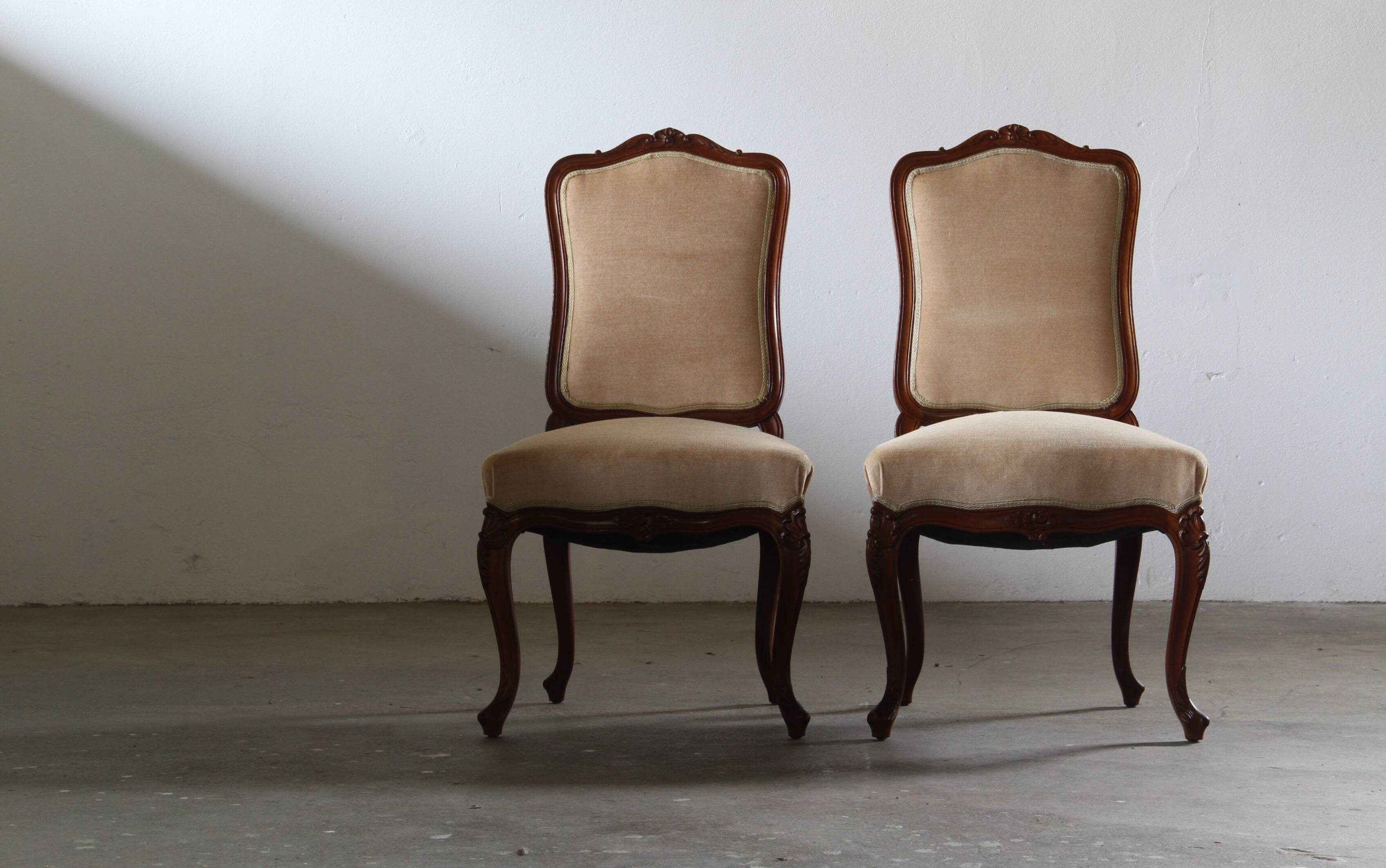 Pair of Vintage Danish Antique 18th century Chairs, style of Louis XV