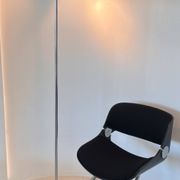 Three-light floor lamp in wood and chrome metal, Spain 1970s.