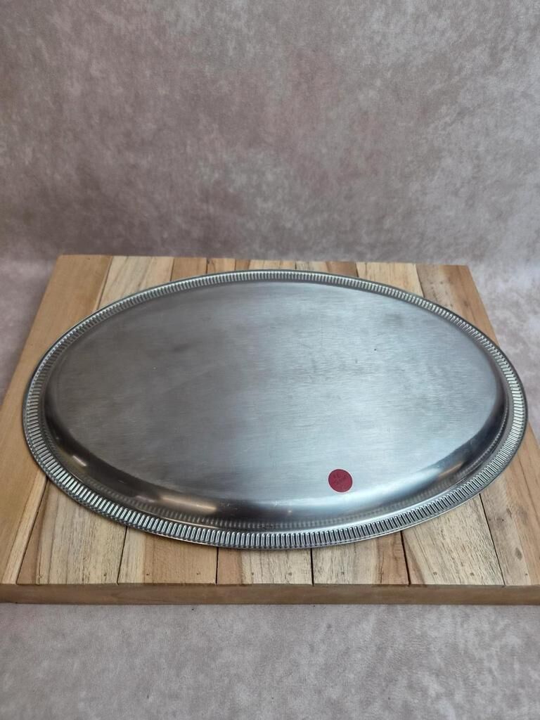 Vintage silver-plated metal tray with a segmented glass aperitif dish.
