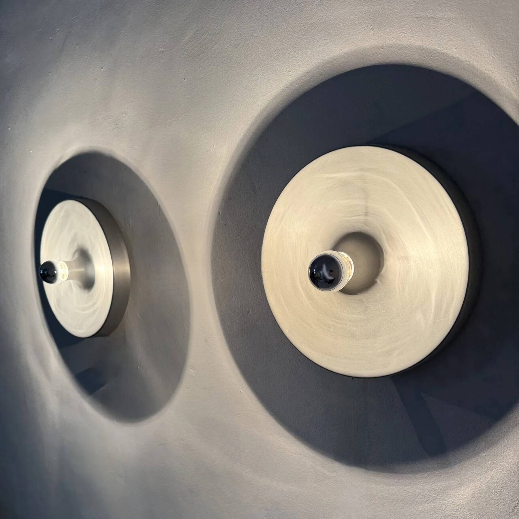 Mid-century design disc lamp, 1970s attributed to Charlotte Perriand for Les Arcs, set of 2