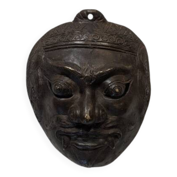 Masque ancien indonésien bronze antique décoration ethnique tribal théâtre