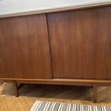 Danish teak highboard with 2 sliding doors