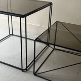 coffee table in wired metal and black smoked glass, 1970 design