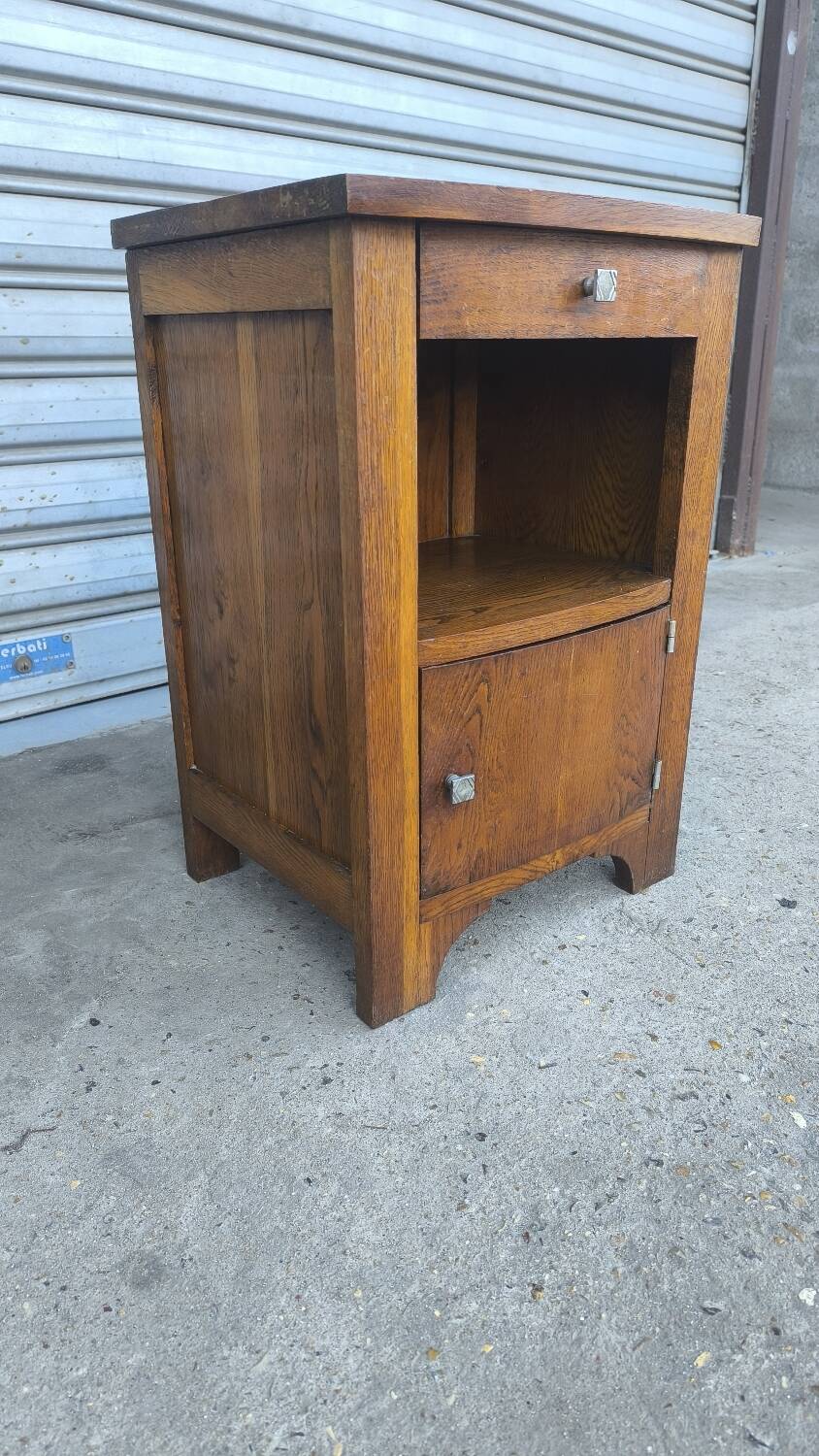 Art Deco bedside table in solid oak