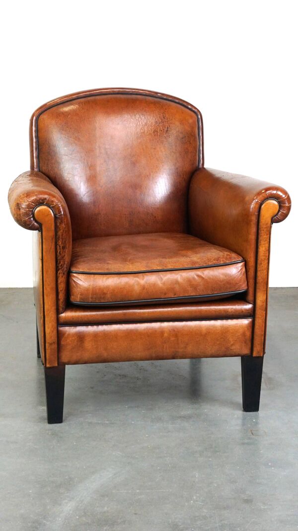 Fauteuil vintage en cuir de mouton/fauteuil design avec un look magnifique