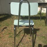 Table and 4 green water formica chairs 60's