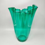1970s Astonishing green "Fazzoletto" vase by Michielotto in Murano glass. Made in Italy
