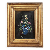 Golden frame with painting bouquet of flowers