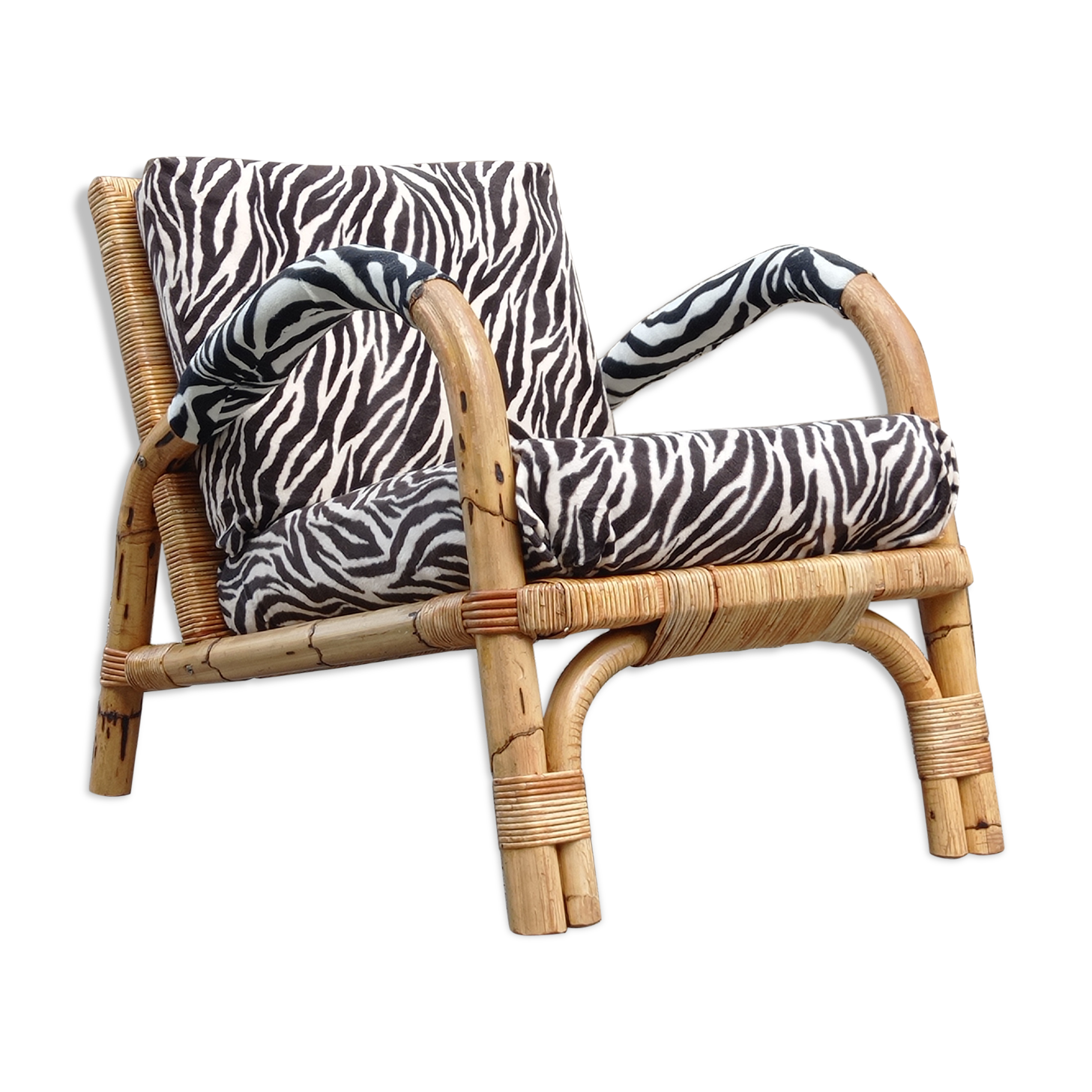 Chair in bamboo rattan and zebra fabric