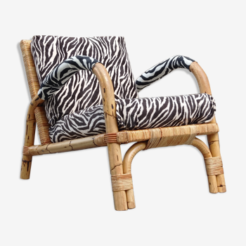 Fauteuil en rotin bambou et tissu zébré