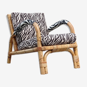 Chair in bamboo rattan and zebra fabric