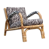 Fauteuil en rotin bambou et tissu zébré