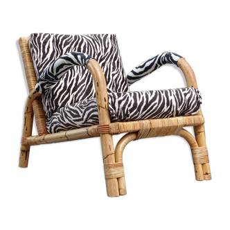 Chair in bamboo rattan and zebra fabric