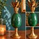 Vintage flower candlestick in brass and green stone