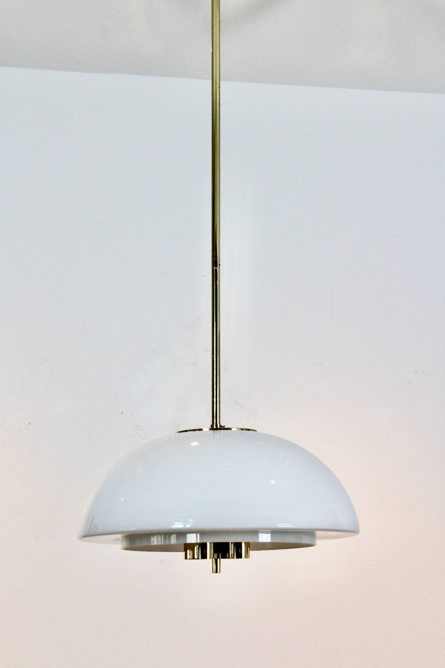 Glashütte Limburg Mushroom Pendant Light in Opal Glass and Brass