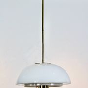 Glashütte Limburg Mushroom Pendant Light in Opal Glass and Brass