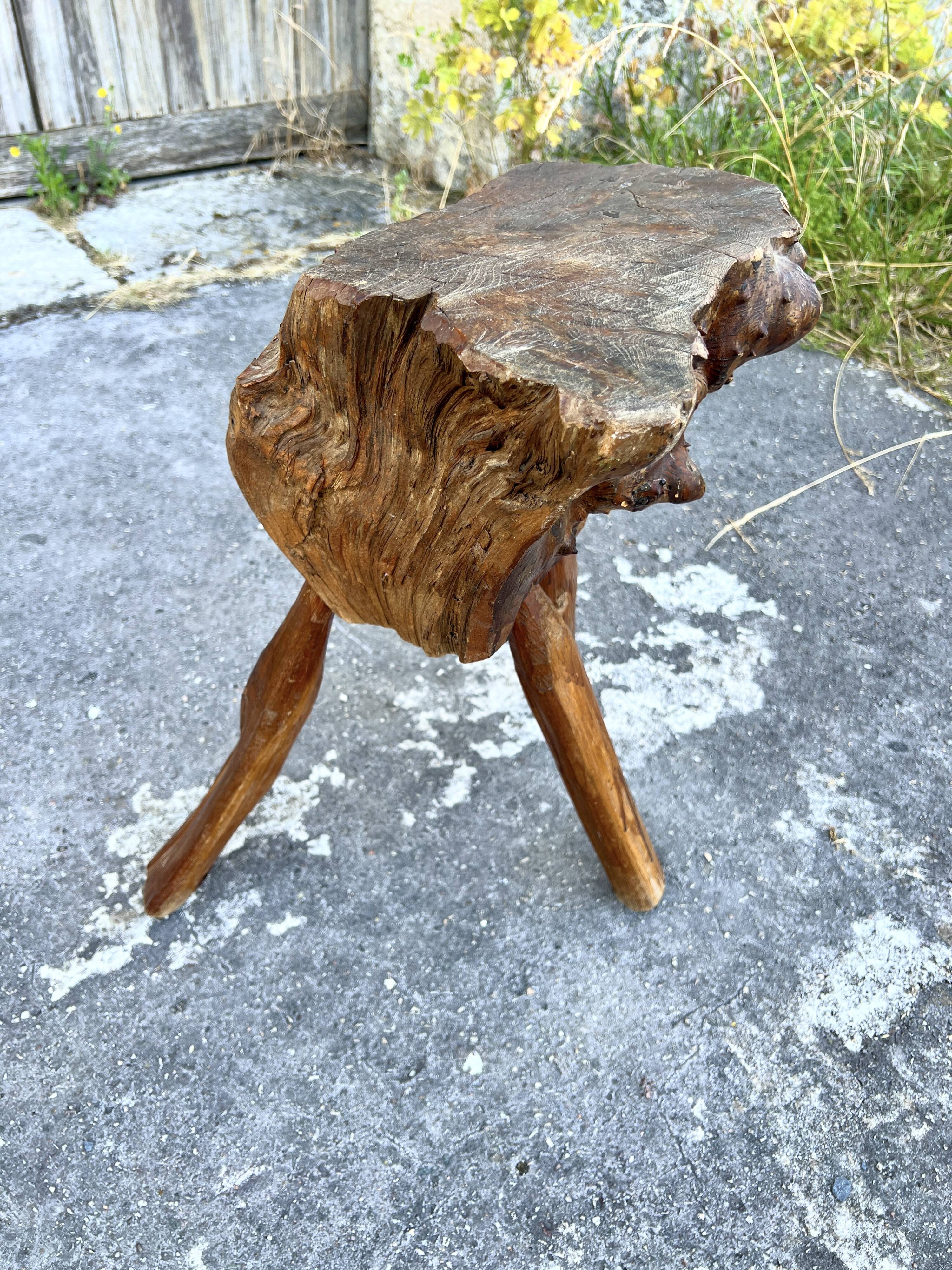 Solid Wood Chopping Block Stool – Organic Sculpture H54cm