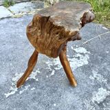 Tabouret Billot en Bois Massif – Sculpture Organique H54cm